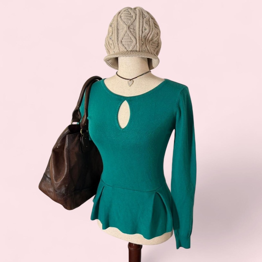 Arden B Emerald Green Peplum Top Keyhole Cutout Long Sleeve Y2K Babydoll Small